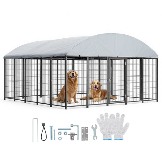VEVOR Outdoor Dog Kennel, 9.8 x 9.8 x 5.4 ft Large Dog Kennel with Secure Lock, Outside Dogs Enclosures with UV-Resistant & Waterproof Roof Cover, Heavy Duty Pet Crate Cage Run for Large Dogs - DXHWQSHS10109DU9O002V0 - view 1