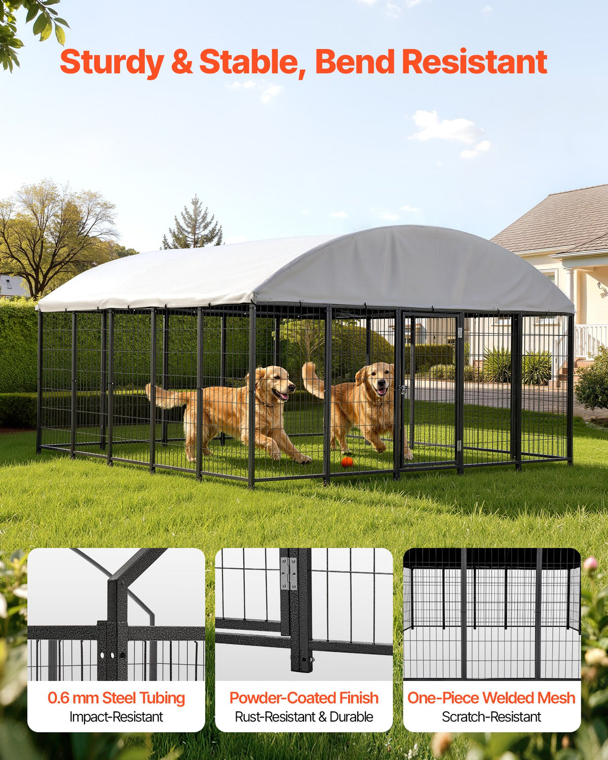 VEVOR Outdoor Dog Kennel, 9.8 x 9.8 x 5.4 ft Large Dog Kennel with Secure Lock, Outside Dogs Enclosures with UV-Resistant & Waterproof Roof Cover, Heavy Duty Pet Crate Cage Run for Large Dogs - DXHWQSHS10109DU9O002V0 - view 3