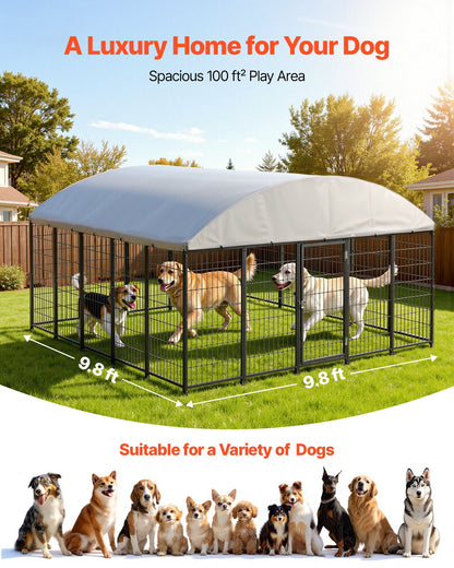 VEVOR Outdoor Dog Kennel, 9.8 x 9.8 x 5.4 ft Large Dog Kennel with Secure Lock, Outside Dogs Enclosures with UV-Resistant & Waterproof Roof Cover, Heavy Duty Pet Crate Cage Run for Large Dogs - DXHWQSHS10109DU9O002V0 - view 5