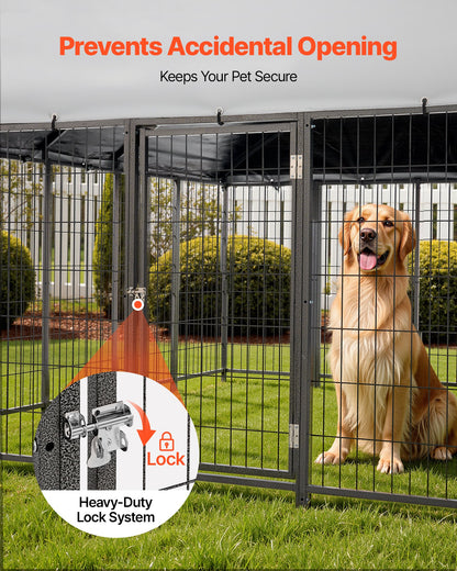 VEVOR Outdoor Dog Kennel, 9.8 x 9.8 x 5.4 ft Large Dog Kennel with Secure Lock, Outside Dogs Enclosures with UV-Resistant & Waterproof Roof Cover, Heavy Duty Pet Crate Cage Run for Large Dogs - DXHWQSHS10109DU9O002V0 - view 6