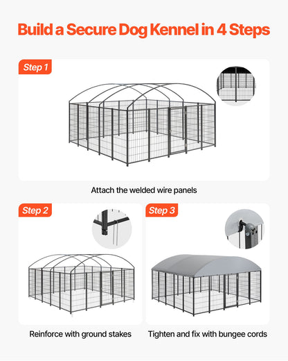 VEVOR Outdoor Dog Kennel, 9.8 x 9.8 x 5.4 ft Large Dog Kennel with Secure Lock, Outside Dogs Enclosures with UV-Resistant & Waterproof Roof Cover, Heavy Duty Pet Crate Cage Run for Large Dogs - DXHWQSHS10109DU9O002V0 - view 7