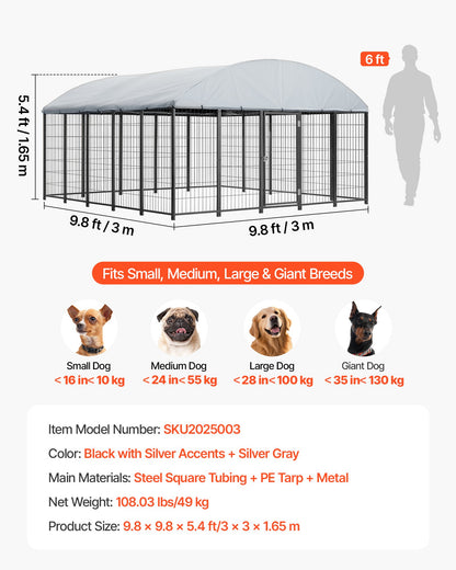 VEVOR Outdoor Dog Kennel, 9.8 x 9.8 x 5.4 ft Large Dog Kennel with Secure Lock, Outside Dogs Enclosures with UV-Resistant & Waterproof Roof Cover, Heavy Duty Pet Crate Cage Run for Large Dogs - DXHWQSHS10109DU9O002V0 - view 8