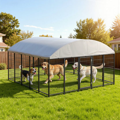 VEVOR Outdoor Dog Kennel, 9.8 x 9.8 x 5.4 ft Large Dog Kennel with Secure Lock, Outside Dogs Enclosures with UV-Resistant & Waterproof Roof Cover, Heavy Duty Pet Crate Cage Run for Large Dogs - DXHWQSHS10109DU9O002V0 - view 9