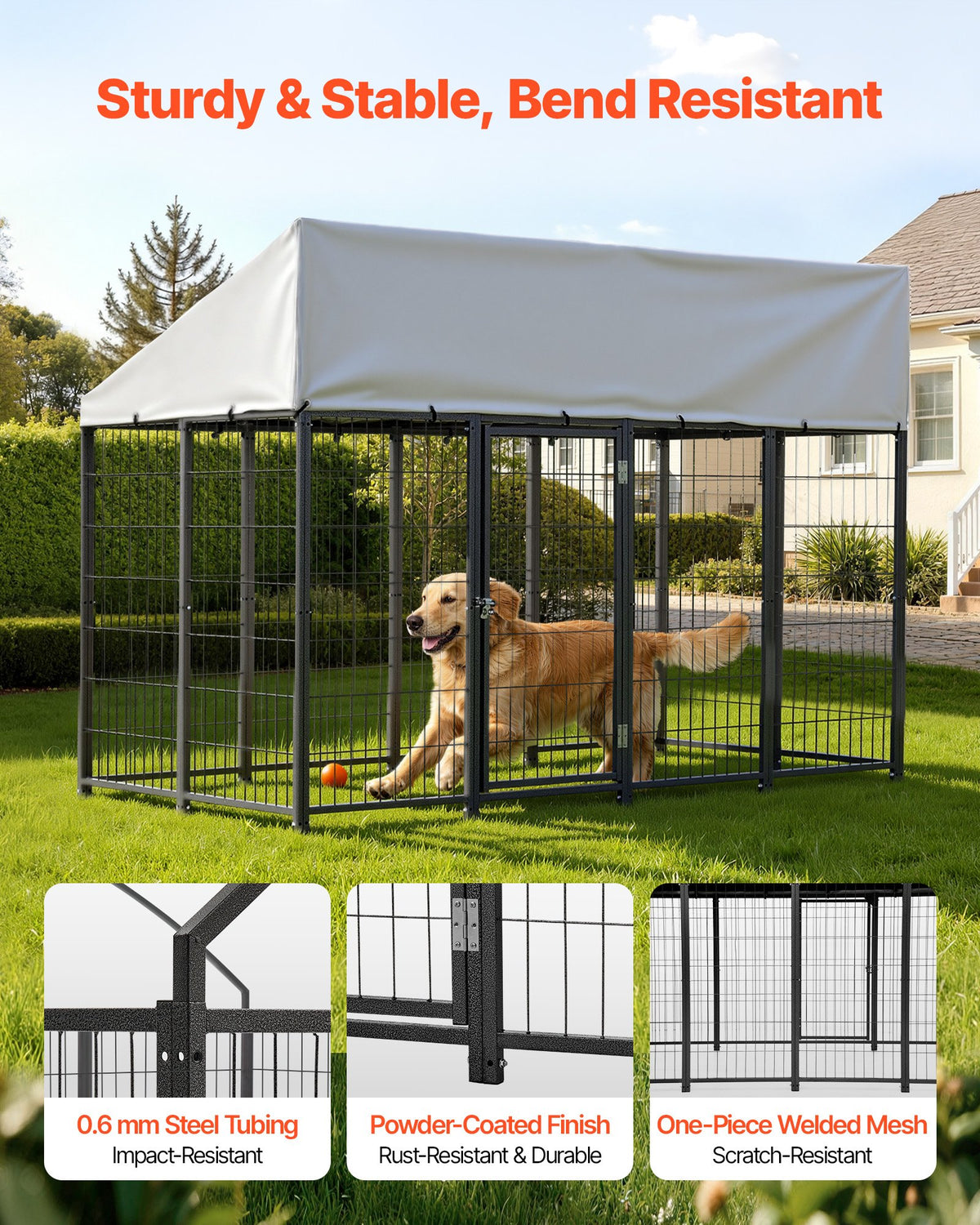 VEVOR Outdoor Dog Kennel, 7.87 x 3.94 x 5.4 ft Large Dog Kennel with Secure Lock, Outside Dogs Enclosures with UV-Resistant & Waterproof Roof Cover, Heavy Duty Pet Crate Cage Run for Large Dogs - DXHWQSHS846FF33P3002V0 - view 3