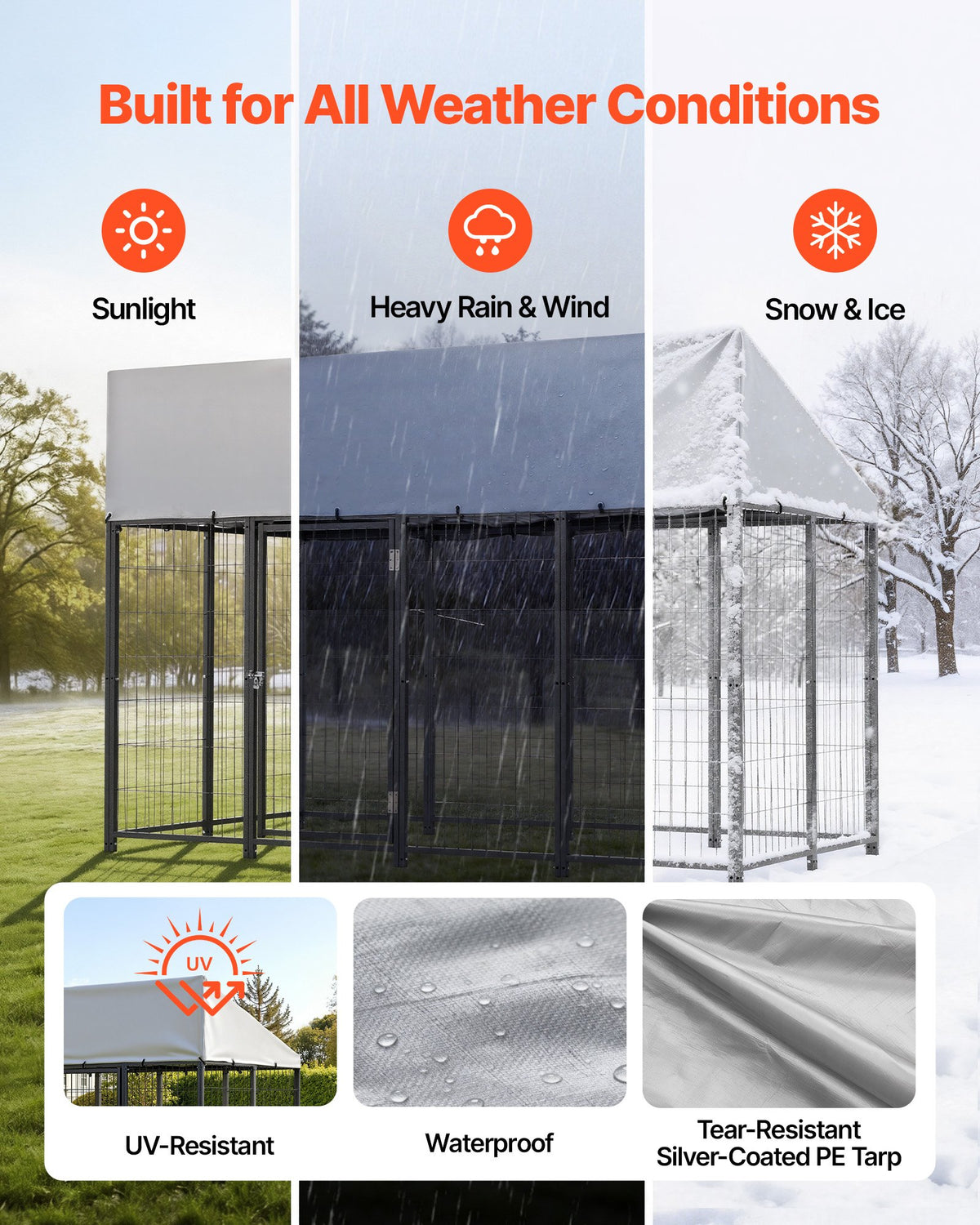 VEVOR Outdoor Dog Kennel, 7.87 x 3.94 x 5.4 ft Large Dog Kennel with Secure Lock, Outside Dogs Enclosures with UV-Resistant & Waterproof Roof Cover, Heavy Duty Pet Crate Cage Run for Large Dogs - DXHWQSHS846FF33P3002V0 - view 4