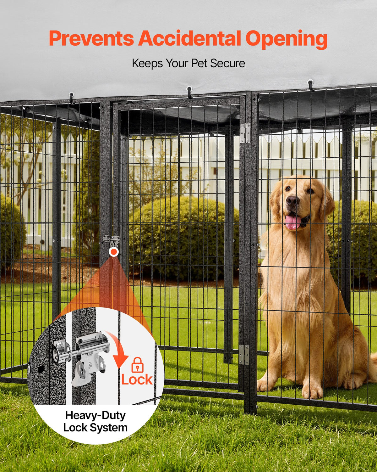 VEVOR Outdoor Dog Kennel, 7.87 x 3.94 x 5.4 ft Large Dog Kennel with Secure Lock, Outside Dogs Enclosures with UV-Resistant & Waterproof Roof Cover, Heavy Duty Pet Crate Cage Run for Large Dogs - DXHWQSHS846FF33P3002V0 - view 6