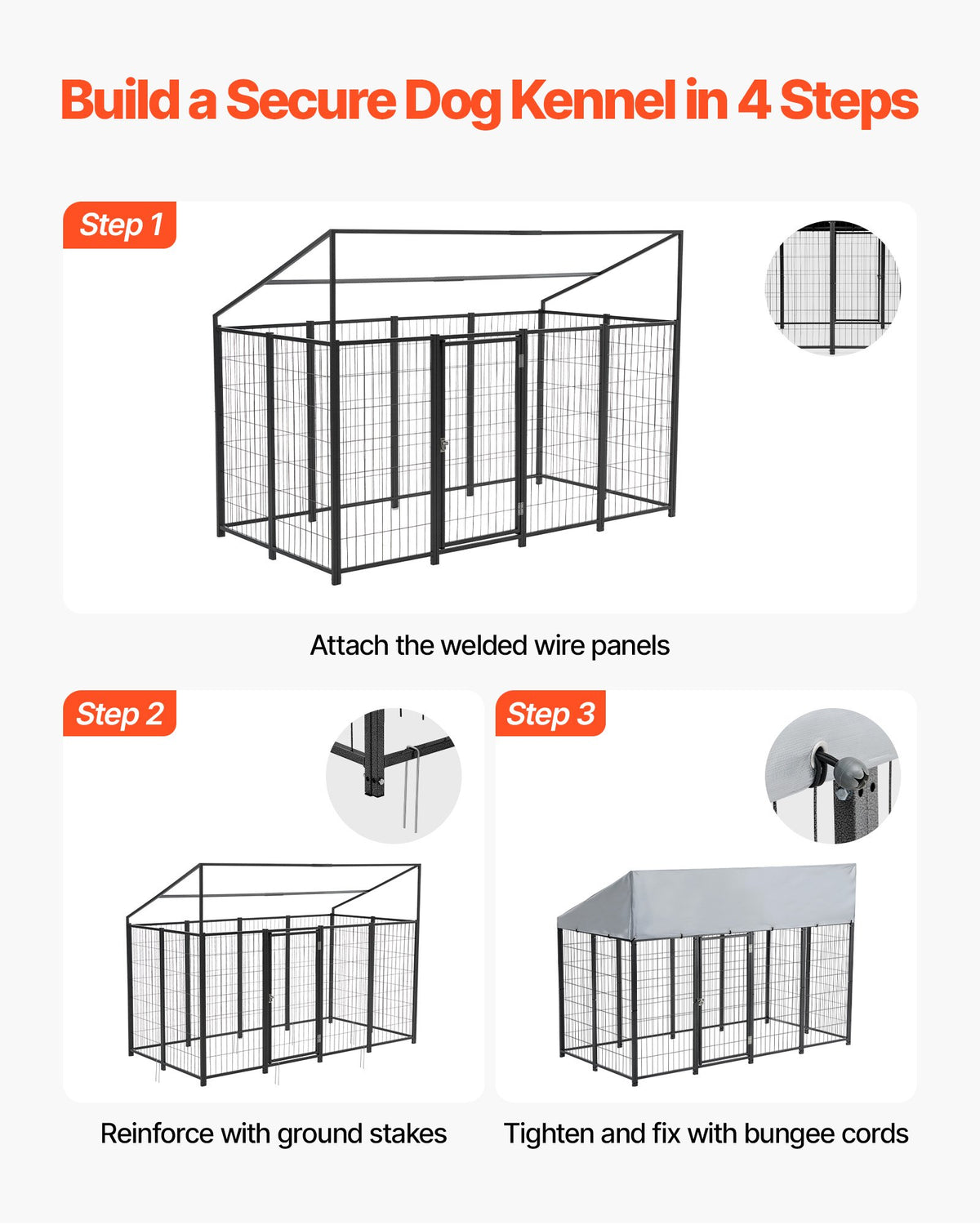 VEVOR Outdoor Dog Kennel, 7.87 x 3.94 x 5.4 ft Large Dog Kennel with Secure Lock, Outside Dogs Enclosures with UV-Resistant & Waterproof Roof Cover, Heavy Duty Pet Crate Cage Run for Large Dogs - DXHWQSHS846FF33P3002V0 - view 7