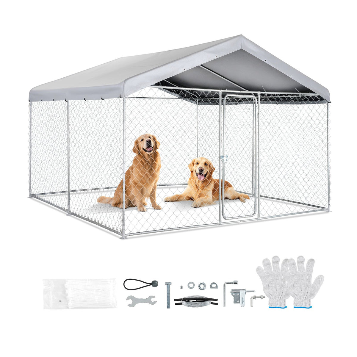 VEVOR Outdoor Dog Kennel, 9.84 x 9.84 x 7.05 ft Large Dog Kennel with Secure Lock, Outside Dogs Enclosures with UV-Resistant & Waterproof Roof Cover, Heavy Duty Pet Crate Cage Run for Large Dogs - DXHWQSYS1010X1043001V0 - view 1