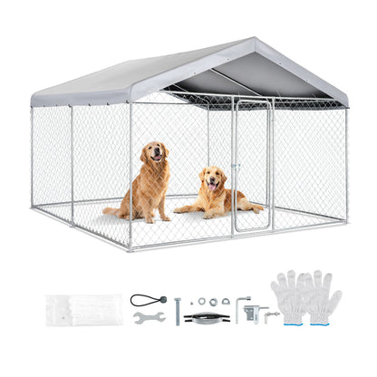 VEVOR Outdoor Dog Kennel, 9.84 x 9.84 x 7.05 ft Large Dog Kennel with Secure Lock, Outside Dogs Enclosures with UV-Resistant & Waterproof Roof Cover, Heavy Duty Pet Crate Cage Run for Large Dogs - DXHWQSYS1010X1043001V0 - view 1