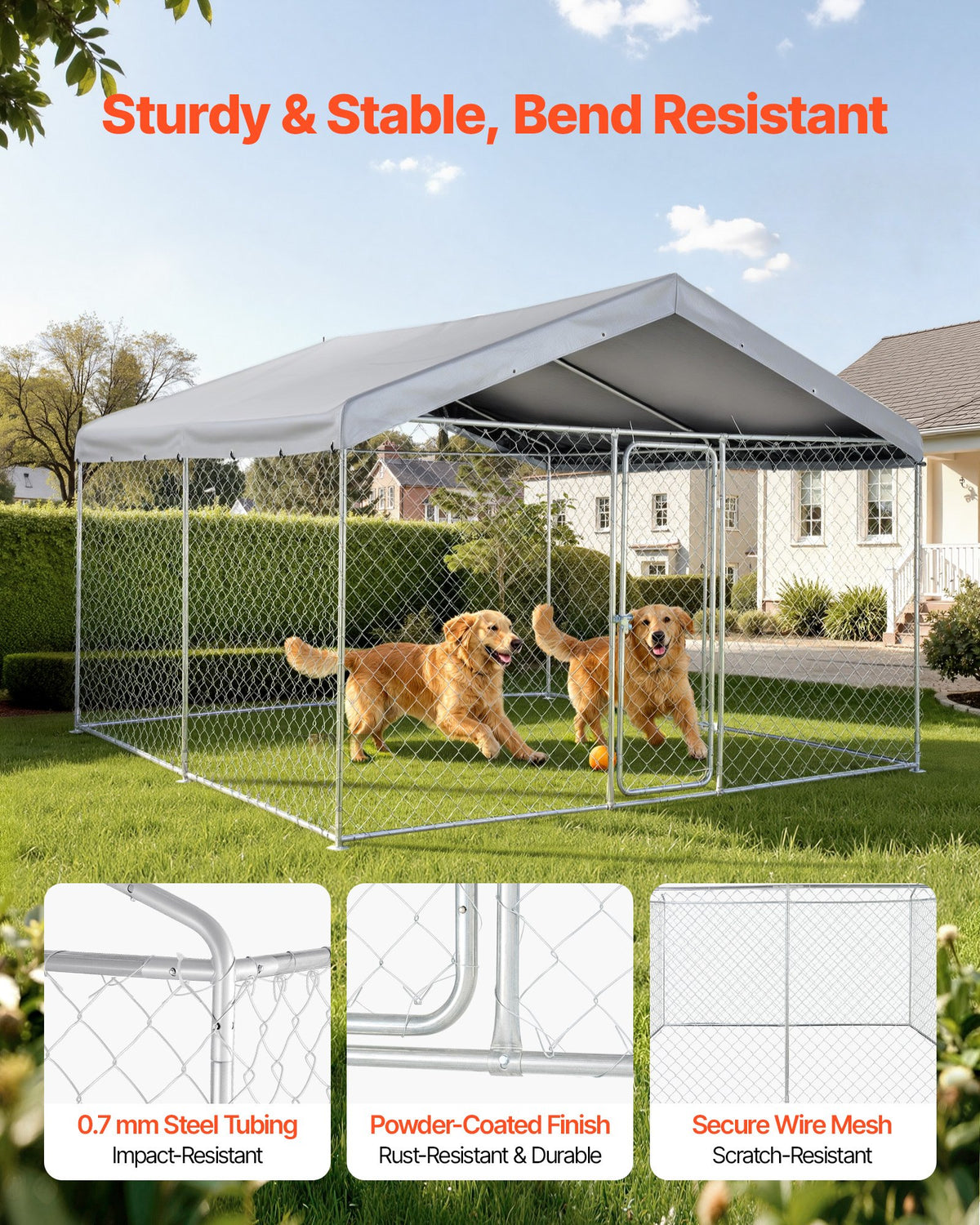 VEVOR Outdoor Dog Kennel, 9.84 x 9.84 x 7.05 ft Large Dog Kennel with Secure Lock, Outside Dogs Enclosures with UV-Resistant & Waterproof Roof Cover, Heavy Duty Pet Crate Cage Run for Large Dogs - DXHWQSYS1010X1043001V0 - view 3