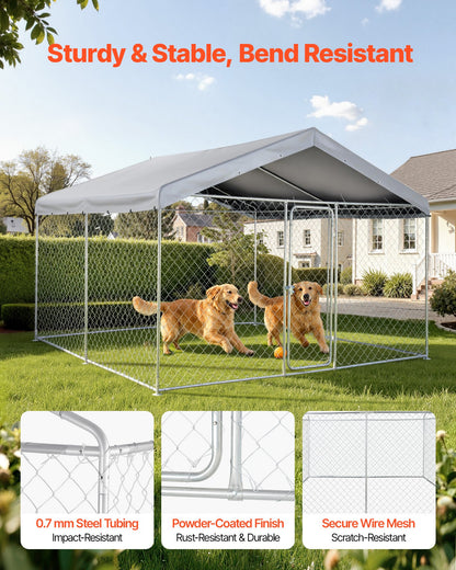 VEVOR Outdoor Dog Kennel, 9.84 x 9.84 x 7.05 ft Large Dog Kennel with Secure Lock, Outside Dogs Enclosures with UV-Resistant & Waterproof Roof Cover, Heavy Duty Pet Crate Cage Run for Large Dogs - DXHWQSYS1010X1043001V0 - view 3