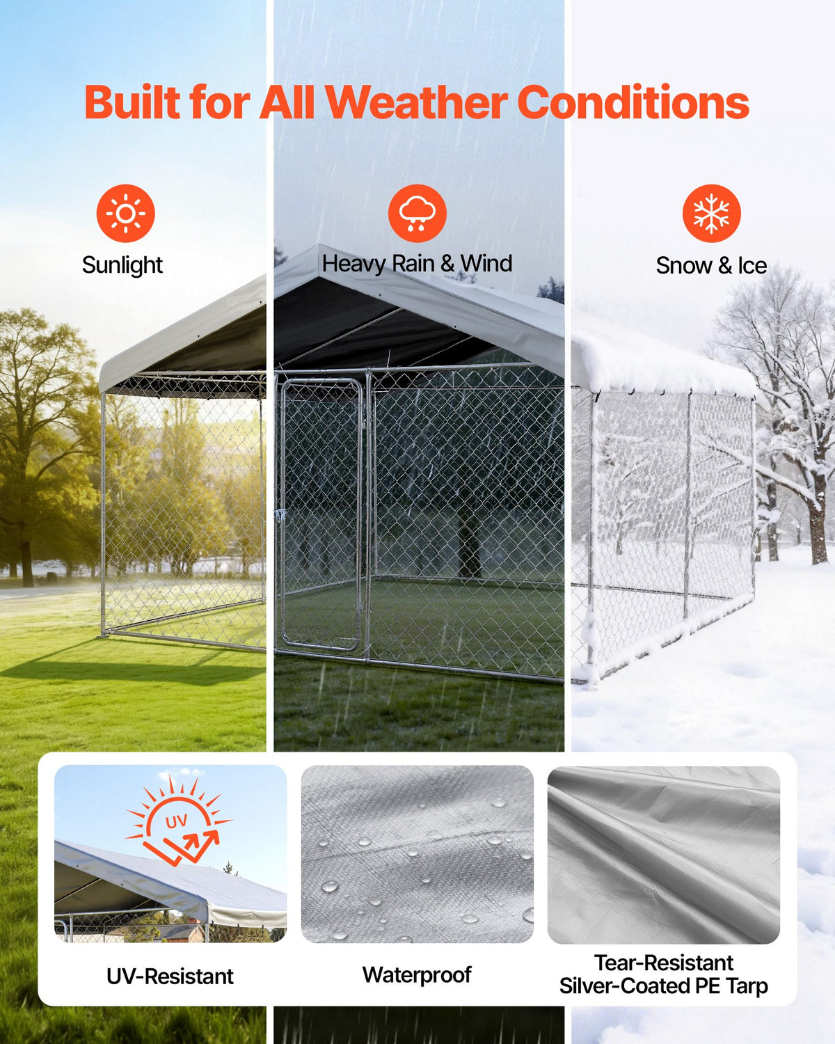 VEVOR Outdoor Dog Kennel, 9.84 x 9.84 x 7.05 ft Large Dog Kennel with Secure Lock, Outside Dogs Enclosures with UV-Resistant & Waterproof Roof Cover, Heavy Duty Pet Crate Cage Run for Large Dogs - DXHWQSYS1010X1043001V0 - view 4