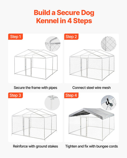 VEVOR Outdoor Dog Kennel, 9.84 x 9.84 x 7.05 ft Large Dog Kennel with Secure Lock, Outside Dogs Enclosures with UV-Resistant & Waterproof Roof Cover, Heavy Duty Pet Crate Cage Run for Large Dogs - DXHWQSYS1010X1043001V0 - view 7