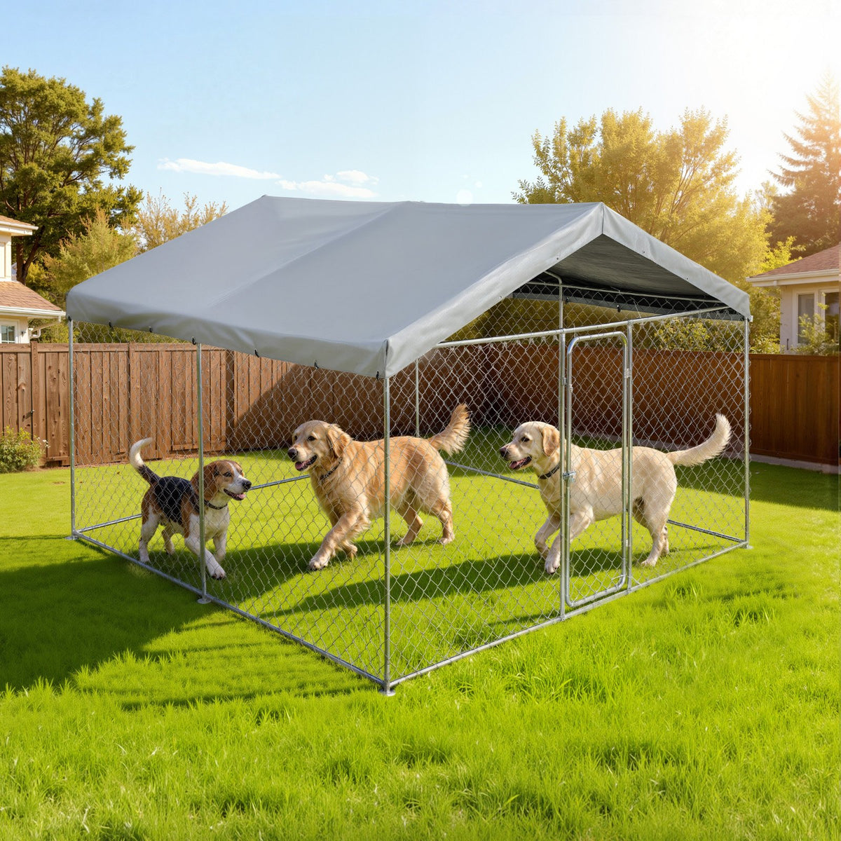 VEVOR Outdoor Dog Kennel, 9.84 x 9.84 x 7.05 ft Large Dog Kennel with Secure Lock, Outside Dogs Enclosures with UV-Resistant & Waterproof Roof Cover, Heavy Duty Pet Crate Cage Run for Large Dogs - DXHWQSYS1010X1043001V0 - view 9