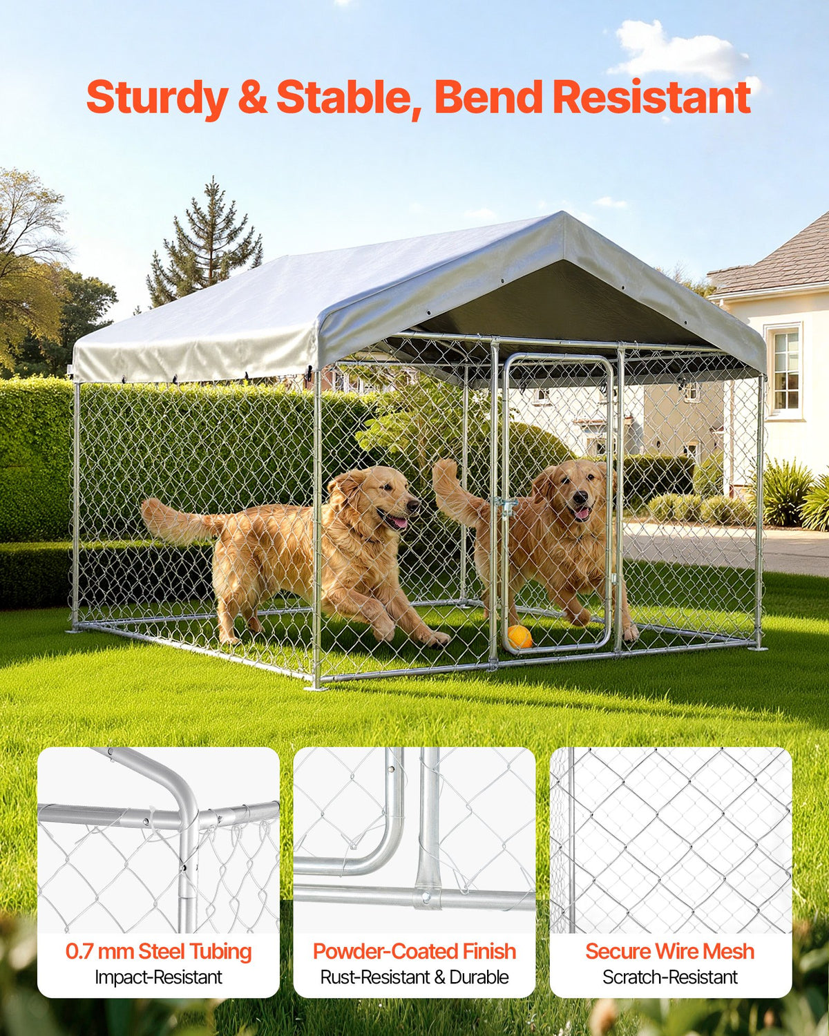 VEVOR Outdoor Dog Kennel, 6.56 x 6.56 x 5.25 ft Large Dog Kennel with Secure Lock, Outside Dogs Enclosures with UV-Resistant & Waterproof Roof Cover, Heavy Duty Pet Crate Cage Run for Large Dogs - DXHWQSYS6565NAQH5002V0 - view 3