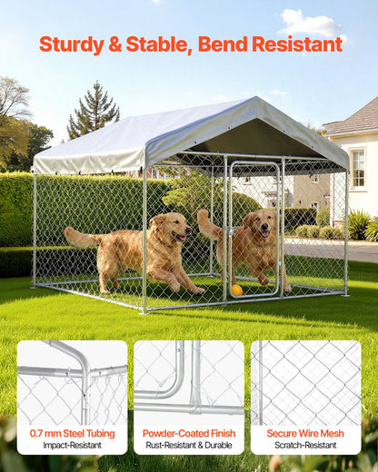 VEVOR Outdoor Dog Kennel, 6.56 x 6.56 x 5.25 ft Large Dog Kennel with Secure Lock, Outside Dogs Enclosures with UV-Resistant & Waterproof Roof Cover, Heavy Duty Pet Crate Cage Run for Large Dogs - DXHWQSYS6565NAQH5002V0 - view 3
