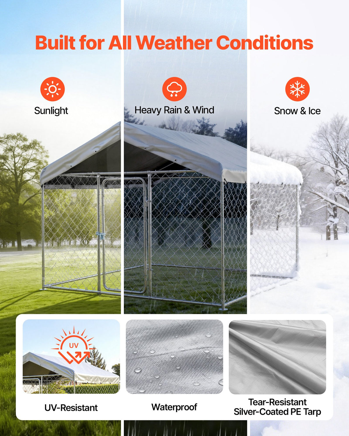VEVOR Outdoor Dog Kennel, 6.56 x 6.56 x 5.25 ft Large Dog Kennel with Secure Lock, Outside Dogs Enclosures with UV-Resistant & Waterproof Roof Cover, Heavy Duty Pet Crate Cage Run for Large Dogs - DXHWQSYS6565NAQH5002V0 - view 4