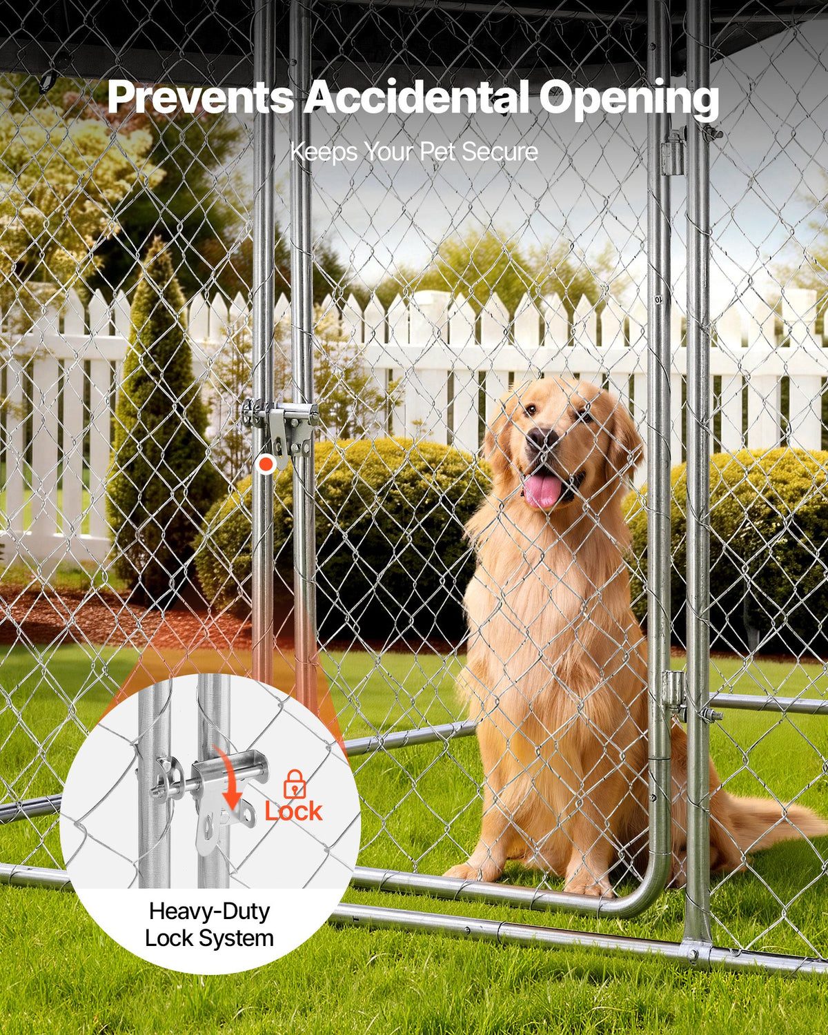 VEVOR Outdoor Dog Kennel, 6.56 x 6.56 x 5.25 ft Large Dog Kennel with Secure Lock, Outside Dogs Enclosures with UV-Resistant & Waterproof Roof Cover, Heavy Duty Pet Crate Cage Run for Large Dogs - DXHWQSYS6565NAQH5002V0 - view 6
