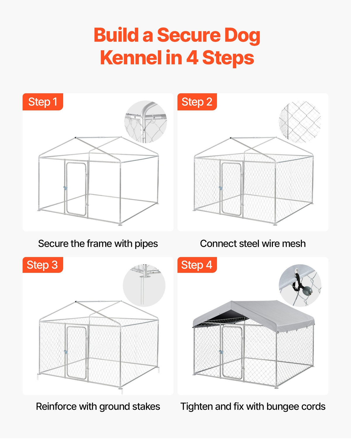 VEVOR Outdoor Dog Kennel, 6.56 x 6.56 x 5.25 ft Large Dog Kennel with Secure Lock, Outside Dogs Enclosures with UV-Resistant & Waterproof Roof Cover, Heavy Duty Pet Crate Cage Run for Large Dogs - DXHWQSYS6565NAQH5002V0 - view 7
