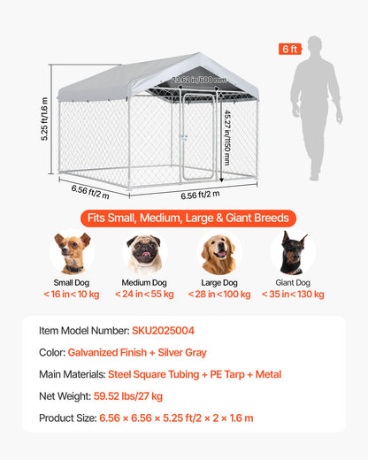 VEVOR Outdoor Dog Kennel, 6.56 x 6.56 x 5.25 ft Large Dog Kennel with Secure Lock, Outside Dogs Enclosures with UV-Resistant & Waterproof Roof Cover, Heavy Duty Pet Crate Cage Run for Large Dogs - DXHWQSYS6565NAQH5002V0 - view 8