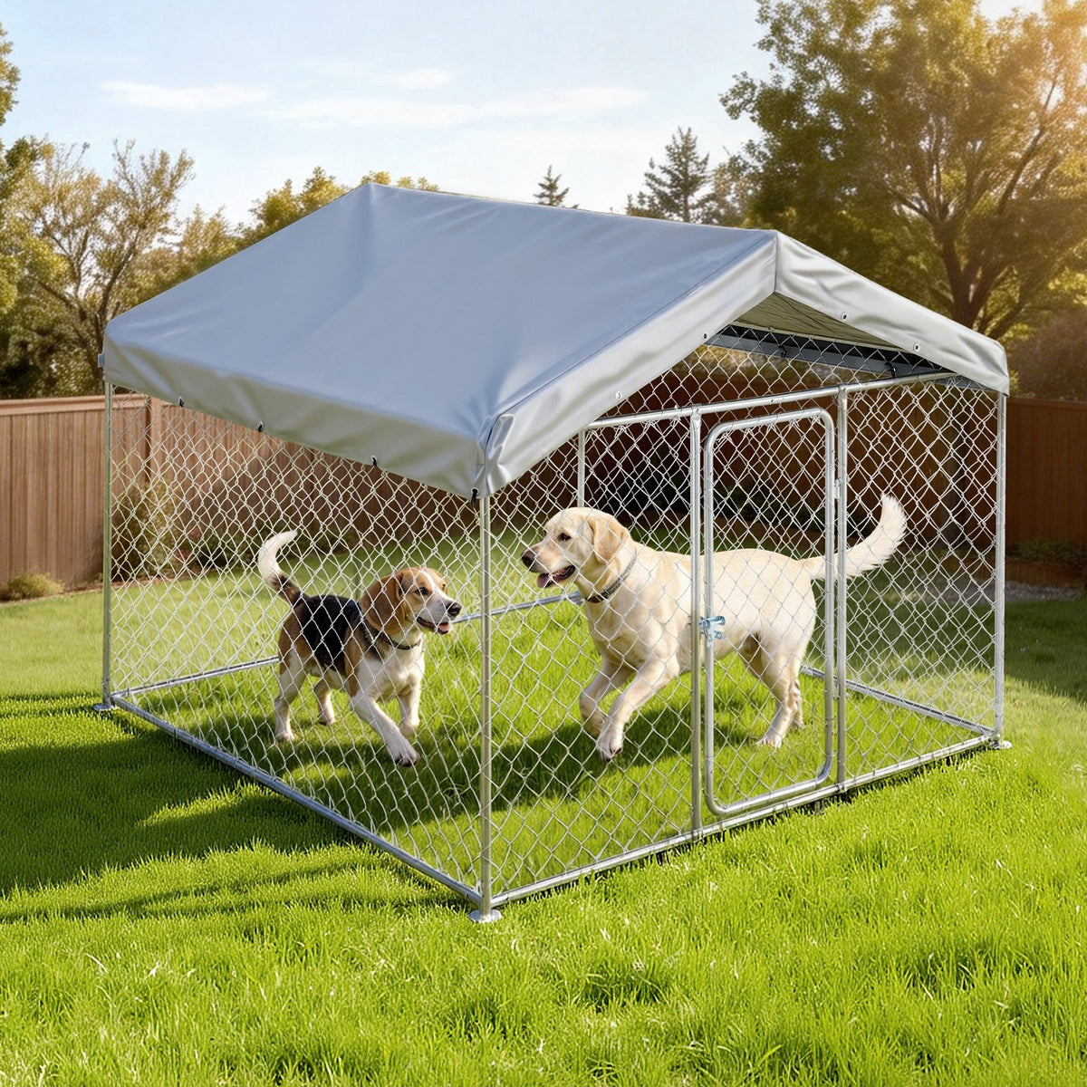 VEVOR Outdoor Dog Kennel, 6.56 x 6.56 x 5.25 ft Large Dog Kennel with Secure Lock, Outside Dogs Enclosures with UV-Resistant & Waterproof Roof Cover, Heavy Duty Pet Crate Cage Run for Large Dogs - DXHWQSYS6565NAQH5002V0 - view 9