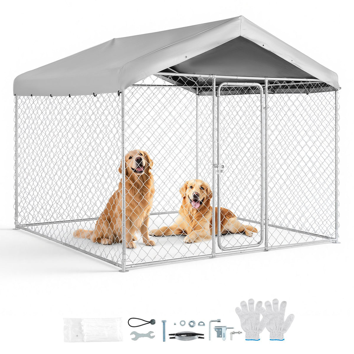VEVOR Outdoor Dog Kennel, 7.55 x 7.55 x 7.05 ft Large Dog Kennel with Secure Lock, Outside Dogs Enclosures with UV-Resistant & Waterproof Roof Cover, Heavy Duty Pet Crate Cage Run for Large Dogs - DXHWQSYS7575A0KTF001V0 - view 1