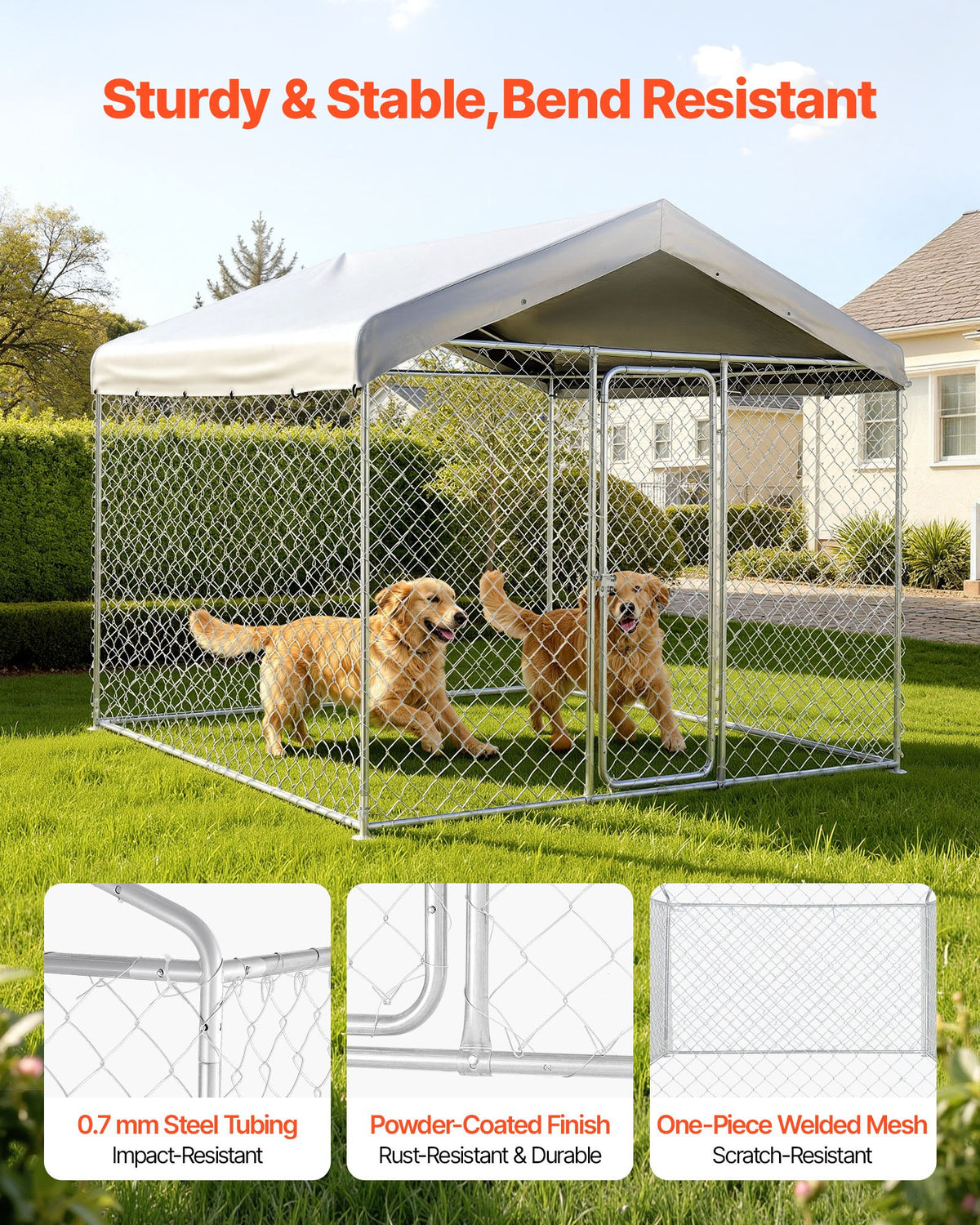 VEVOR Outdoor Dog Kennel, 7.55 x 7.55 x 7.05 ft Large Dog Kennel with Secure Lock, Outside Dogs Enclosures with UV-Resistant & Waterproof Roof Cover, Heavy Duty Pet Crate Cage Run for Large Dogs - DXHWQSYS7575A0KTF001V0 - view 3