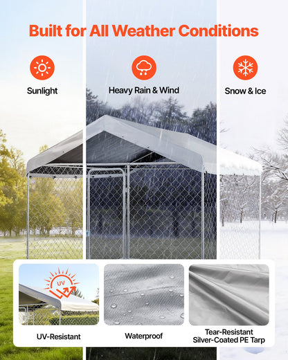 VEVOR Outdoor Dog Kennel, 7.55 x 7.55 x 7.05 ft Large Dog Kennel with Secure Lock, Outside Dogs Enclosures with UV-Resistant & Waterproof Roof Cover, Heavy Duty Pet Crate Cage Run for Large Dogs - DXHWQSYS7575A0KTF001V0 - view 4