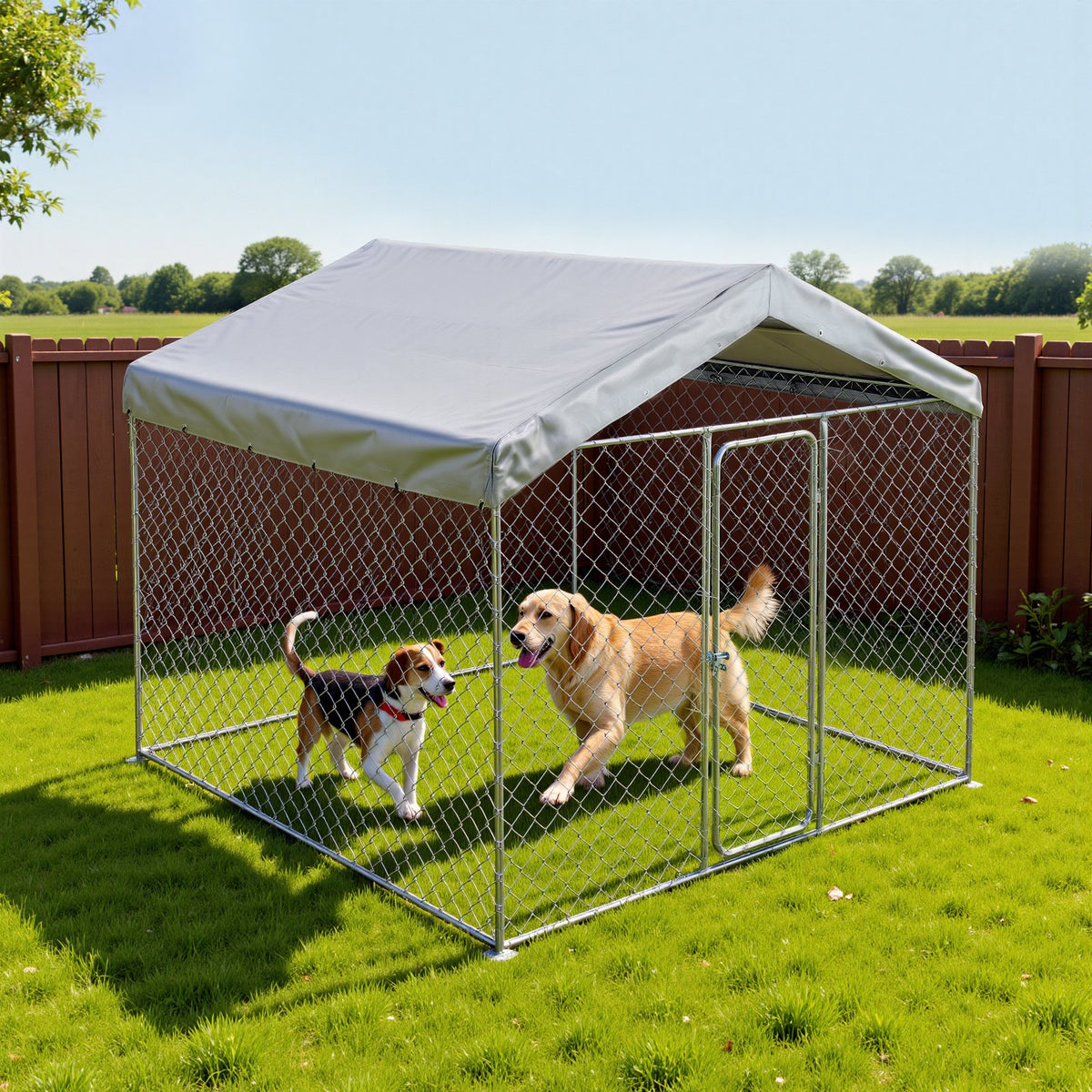 VEVOR Outdoor Dog Kennel, 7.55 x 7.55 x 7.05 ft Large Dog Kennel with Secure Lock, Outside Dogs Enclosures with UV-Resistant & Waterproof Roof Cover, Heavy Duty Pet Crate Cage Run for Large Dogs - DXHWQSYS7575A0KTF001V0 - view 9