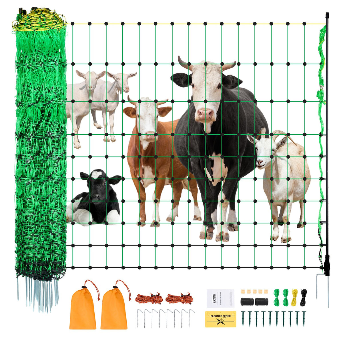 VEVOR Electric Fence Netting, 50" H x 164' L, Livestock Net Fencing with Posts & Stakes, Portable Mesh Nets for Goats, Sheep, Deer, Hogs, Dogs, Electric Fencing for Backyards, Gardens, Farms, Ranches - DXJCWLW50IN1GSPZF001V0 - view 1