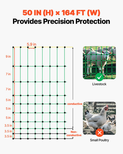VEVOR Electric Fence Netting, 50" H x 164' L, Livestock Net Fencing with Posts & Stakes, Portable Mesh Nets for Goats, Sheep, Deer, Hogs, Dogs, Electric Fencing for Backyards, Gardens, Farms, Ranches - DXJCWLW50IN1GSPZF001V0 - view 3