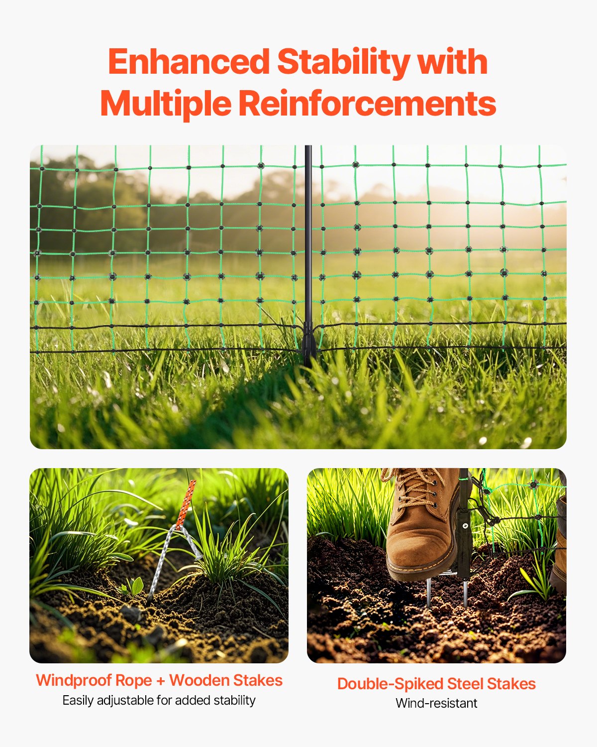 VEVOR Electric Fence Netting, 50" H x 164' L, Livestock Net Fencing with Posts & Stakes, Portable Mesh Nets for Goats, Sheep, Deer, Hogs, Dogs, Electric Fencing for Backyards, Gardens, Farms, Ranches - DXJCWLW50IN1GSPZF001V0 - view 5