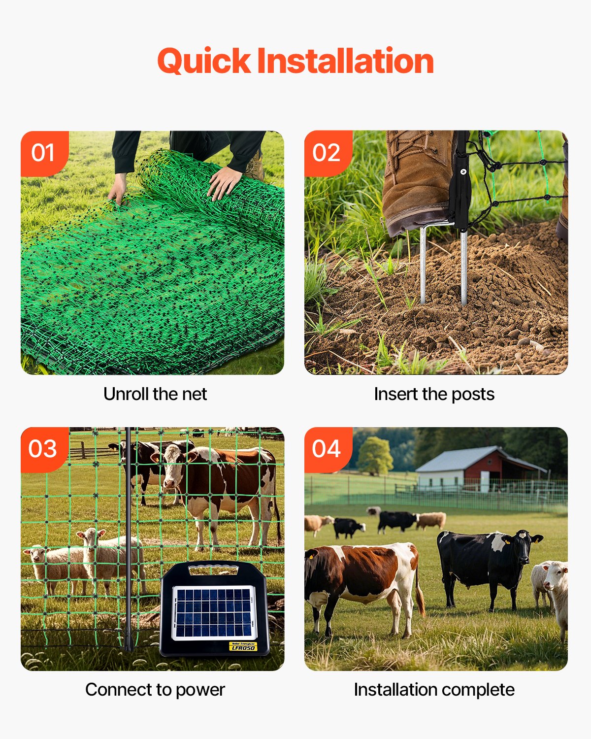 VEVOR Electric Fence Netting, 50" H x 164' L, Livestock Net Fencing with Posts & Stakes, Portable Mesh Nets for Goats, Sheep, Deer, Hogs, Dogs, Electric Fencing for Backyards, Gardens, Farms, Ranches - DXJCWLW50IN1GSPZF001V0 - view 7