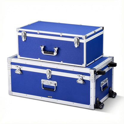 VEVOR Metal Storage Trunk, Set of 2, Wooden Suitcase Storage Boxes with Padlocks, Large Trunk Includes Casters and 3 Metal Handles, Decorative Store Chest with Lids for Travel, Apartment, Dorm, Blue - DXJSCWX2833I4PY3Q001V0 - view 1