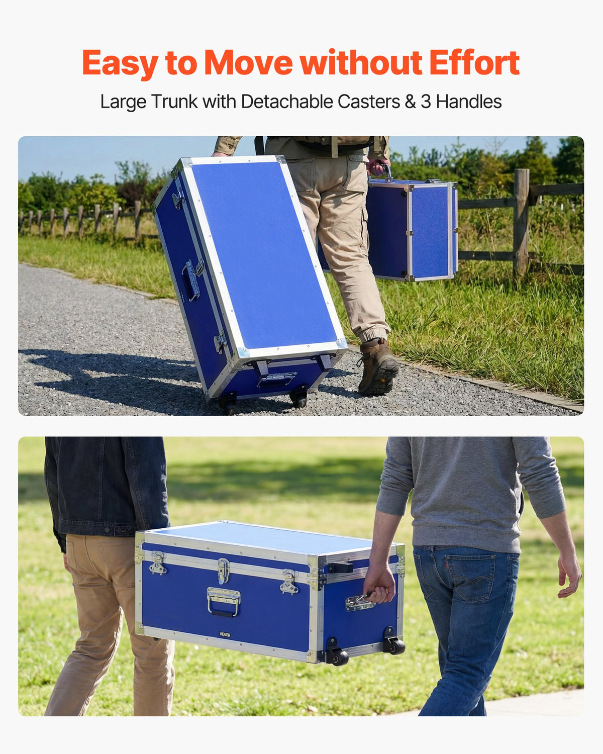 VEVOR Metal Storage Trunk, Set of 2, Wooden Suitcase Storage Boxes with Padlocks, Large Trunk Includes Casters and 3 Metal Handles, Decorative Store Chest with Lids for Travel, Apartment, Dorm, Blue - DXJSCWX2833I4PY3Q001V0 - view 6
