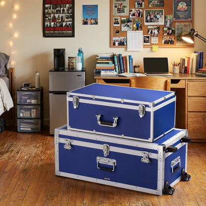 VEVOR Metal Storage Trunk, Set of 2, Wooden Suitcase Storage Boxes with Padlocks, Large Trunk Includes Casters and 3 Metal Handles, Decorative Store Chest with Lids for Travel, Apartment, Dorm, Blue - DXJSCWX2833I4PY3Q001V0 - view 9