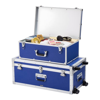 VEVOR Metal Storage Trunk, Set of 2, Wooden Suitcase Storage Boxes with Padlocks, Large Trunk Includes Casters and 3 Metal Handles, Decorative Store Chest with Lids for Travel, Apartment, Dorm, Blue - DXJSCWX2833I4PY3Q001V0 - view 10