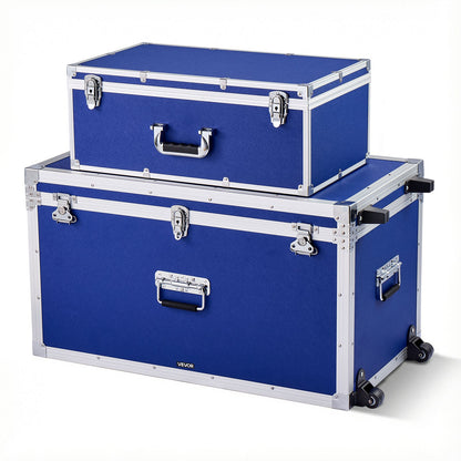 VEVOR Metal Storage Trunk, Set of 2, Wooden Suitcase Storage Boxes with Padlocks, Large Trunk Includes Casters & 3 Metal Handles, Decorative Store Chest with Lids for Travel, Apartment, Dorm, Blue - DXJSCWX2833I76YVY001V0 - view 1