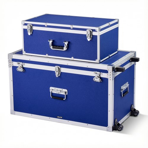 VEVOR Metal Storage Trunk, Set of 2, Wooden Suitcase Storage Boxes with Padlocks, Large Trunk Includes Casters & 3 Metal Handles, Decorative Store Chest with Lids for Travel, Apartment, Dorm, Blue - DXJSCWX2833I76YVY001V0 - view 2