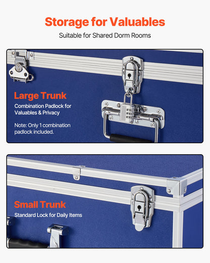 VEVOR Metal Storage Trunk, Set of 2, Wooden Suitcase Storage Boxes with Padlocks, Large Trunk Includes Casters & 3 Metal Handles, Decorative Store Chest with Lids for Travel, Apartment, Dorm, Blue - DXJSCWX2833I76YVY001V0 - view 7