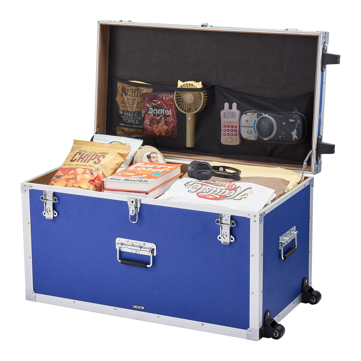 VEVOR Metal Storage Trunk, Set of 2, Wooden Suitcase Storage Boxes with Padlocks, Large Trunk Includes Casters & 3 Metal Handles, Decorative Store Chest with Lids for Travel, Apartment, Dorm, Blue - DXJSCWX2833I76YVY001V0 - view 10