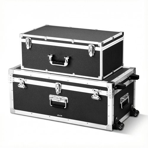 VEVOR Metal Storage Trunk, Set of 2, Wooden Suitcase Storage Boxes with Padlocks, Large Trunk Includes Casters and 3 Metal Handles, Decorative Store Chest with Lids for Travel, Apartment, Dorm, Black - DXJSCWX2833IA1Y32001V0 - view 2