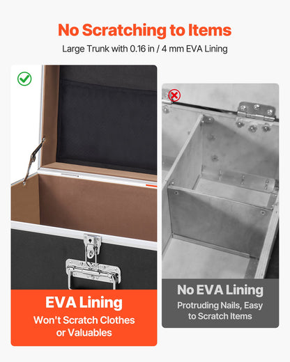 VEVOR Metal Storage Trunk, Set of 2, Wooden Suitcase Storage Boxes with Padlocks, Large Trunk Includes Casters and 3 Metal Handles, Decorative Store Chest with Lids for Travel, Apartment, Dorm, Black - DXJSCWX2833IA1Y32001V0 - view 5