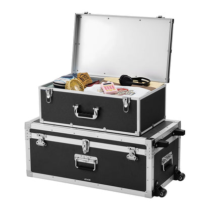 VEVOR Metal Storage Trunk, Set of 2, Wooden Suitcase Storage Boxes with Padlocks, Large Trunk Includes Casters and 3 Metal Handles, Decorative Store Chest with Lids for Travel, Apartment, Dorm, Black - DXJSCWX2833IA1Y32001V0 - view 10