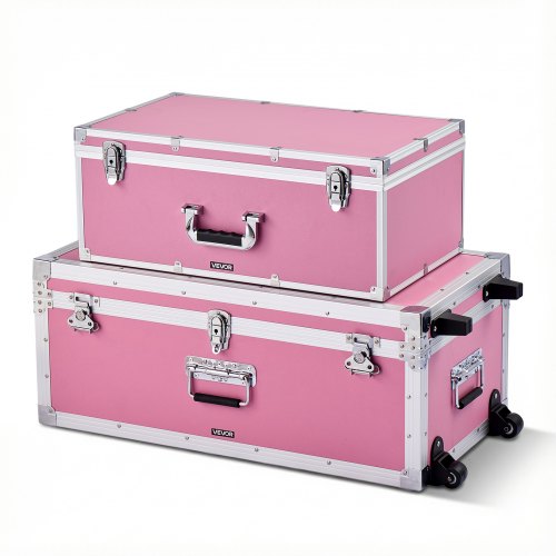 VEVOR Metal Storage Trunk, Set of 2, Wooden Suitcase Storage Boxes with Padlocks, Large Trunk Includes Casters and 3 Metal Handles, Decorative Store Chest with Lids for Travel, Apartment, Dorm, Pink - DXJSCWX2833IBHHOG001V0 - view 2