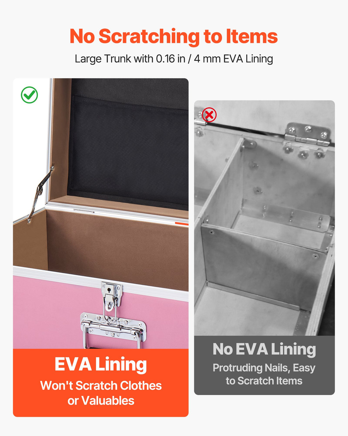 VEVOR Metal Storage Trunk, Set of 2, Wooden Suitcase Storage Boxes with Padlocks, Large Trunk Includes Casters and 3 Metal Handles, Decorative Store Chest with Lids for Travel, Apartment, Dorm, Pink - DXJSCWX2833IBHHOG001V0 - view 5