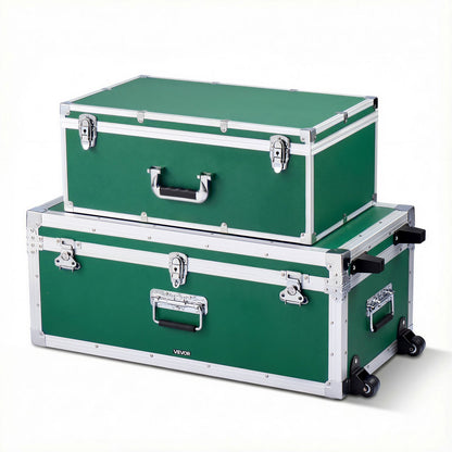 VEVOR Metal Storage Trunk, Set of 2, Wooden Suitcase Storage Boxes with Padlocks, Large Trunk Includes Casters and 3 Metal Handles, Decorative Store Chest with Lids for Travel, Apartment, Dorm, Green - DXJSCWX2833IGYTM5001V0 - view 1