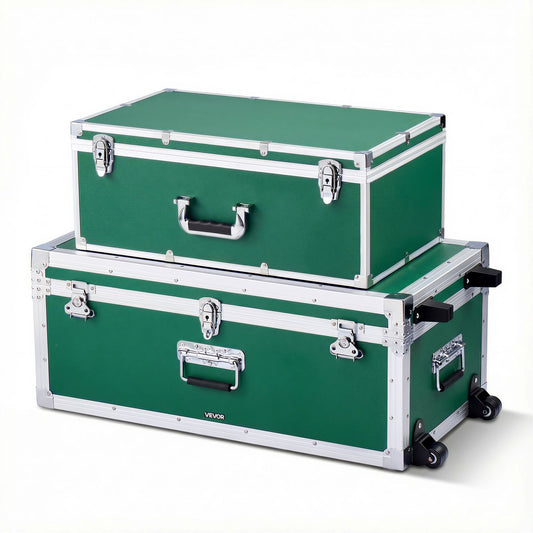 VEVOR Metal Storage Trunk, Set of 2, Wooden Suitcase Storage Boxes with Padlocks, Large Trunk Includes Casters and 3 Metal Handles, Decorative Store Chest with Lids for Travel, Apartment, Dorm, Green - DXJSCWX2833IGYTM5001V0 - view 1