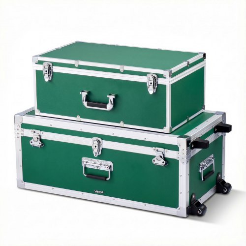 VEVOR Metal Storage Trunk, Set of 2, Wooden Suitcase Storage Boxes with Padlocks, Large Trunk Includes Casters and 3 Metal Handles, Decorative Store Chest with Lids for Travel, Apartment, Dorm, Green - DXJSCWX2833IGYTM5001V0 - view 2