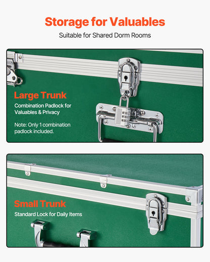 VEVOR Metal Storage Trunk, Set of 2, Wooden Suitcase Storage Boxes with Padlocks, Large Trunk Includes Casters and 3 Metal Handles, Decorative Store Chest with Lids for Travel, Apartment, Dorm, Green - DXJSCWX2833IGYTM5001V0 - view 7
